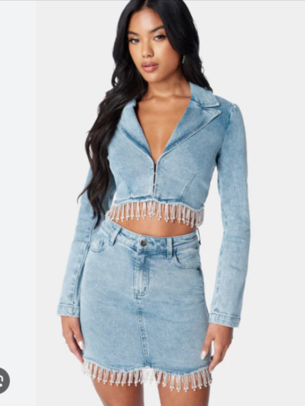 Bebe Rhinestone Hem Cropped Denim Jacket Size XL NEW MSRP $159